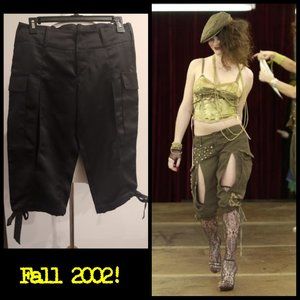 RARE Betsey Johnson Fall 2002 Satin Split Cargo Capri Shorts Vintage y2k